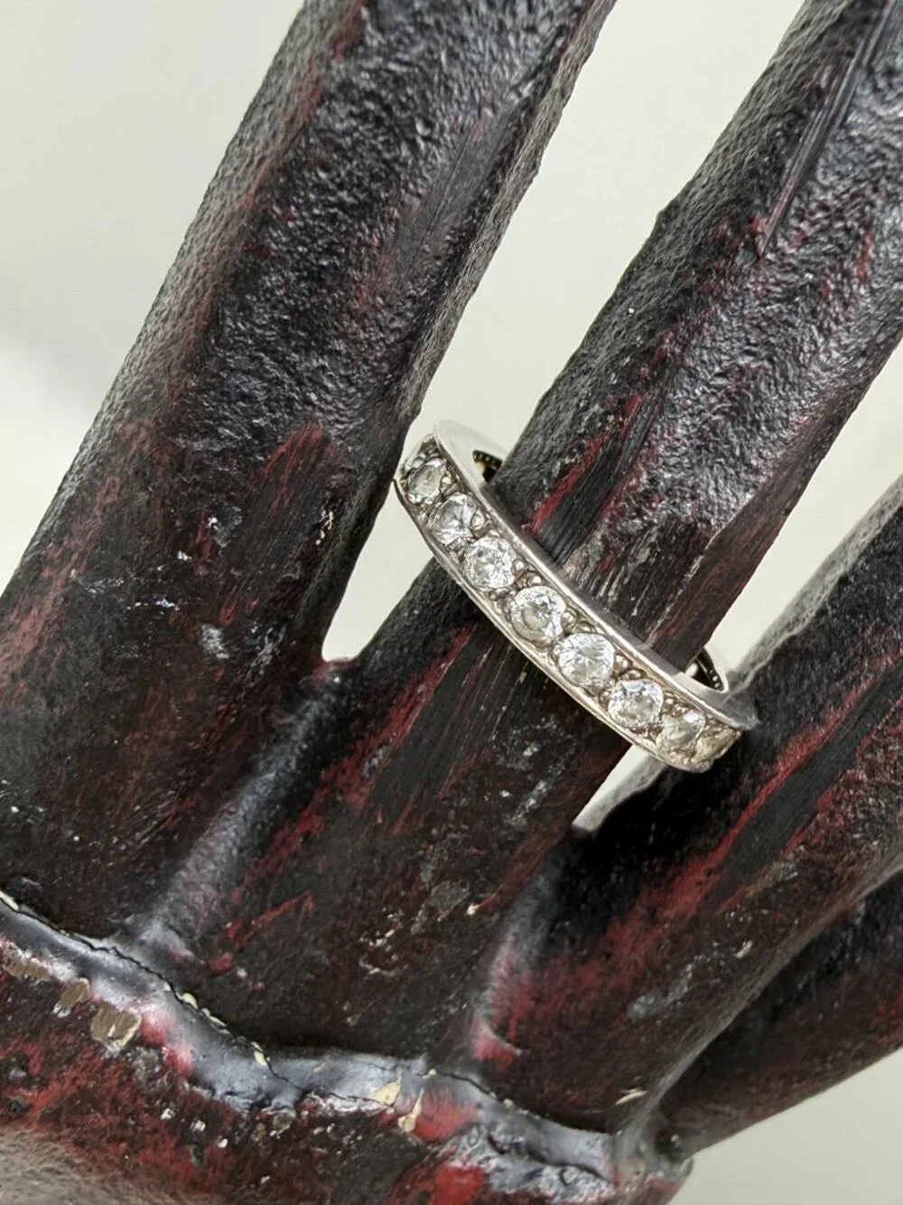 Sterling Silver Inset Rhinestone Band Ring Size 7